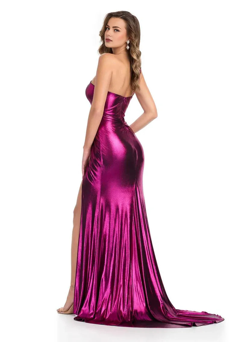 Weitese Dress One Shoulder Slit Prom Dress Mermaid/Trumpet Sweep/Brush Train Sleeveless Ruched Evening Dress